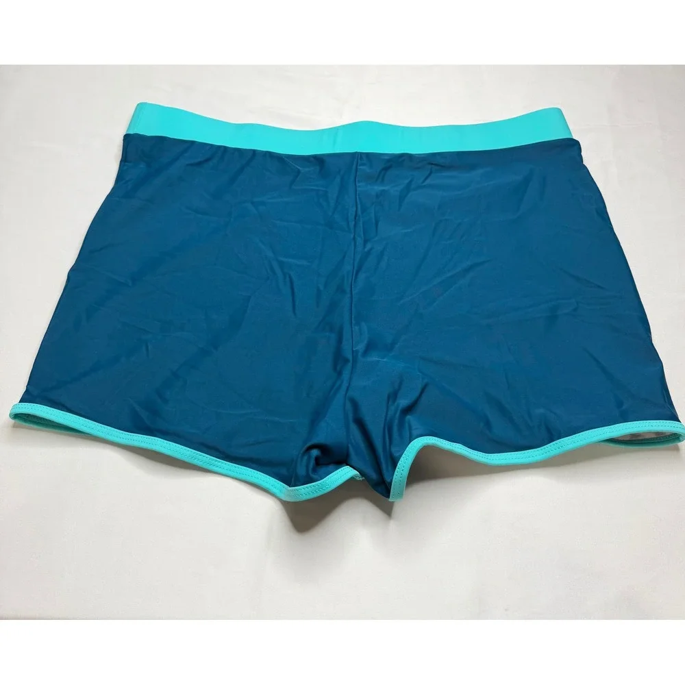 Zaful Womens Teal Turquoise Contrast Trim Bikini Top and Swim Shorts Set 2XL